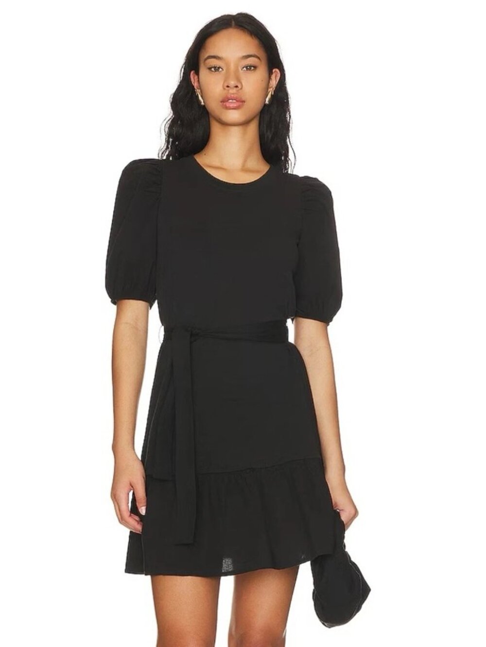 Nation LTD Evangeline Belted Mini Dress Black Size xs Puff Sleeves